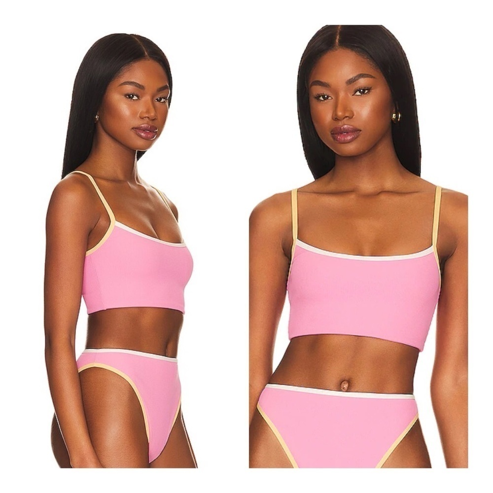 L*Space | Ribbed Adalyn Bikini Top In Guava, Cream, & Golden Hour | S